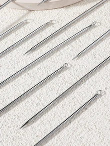 12pcs Blackhead Remover Tool, Facial Cleaning Acne Removal Makeup Cleansing Tool - Silver - View 4