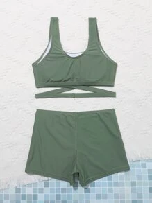 Teen Girls Wrap Cut Out Bikini Set Summer Beach - Green - View 2