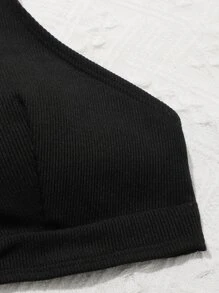 Conjunto de bikini estriado liso para adolescentes, verano playa - Negro - Ver 4