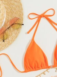 Swim SXY 夏季沙灘字母裝飾鏈接領帶比基尼 - 珊瑚橙 - 查看 4