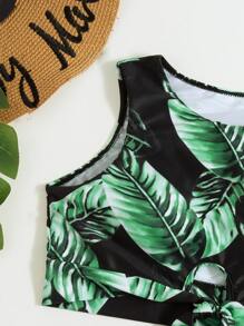 SHEIN Swim Bãi biển mùa hè Bộ bikini in họa tiết nhiệt đới Nút thắt viền áo ba lỗ & Bikini cạp cao Bikini 2 mảnh - Nhiều màu - Xem 3