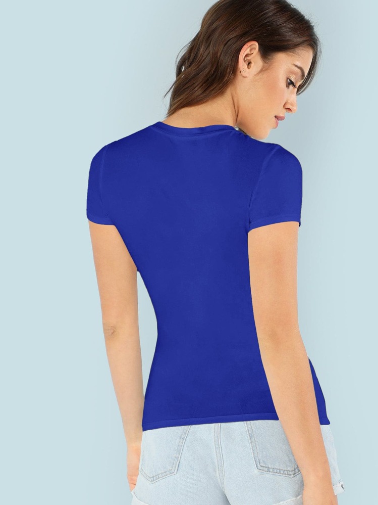 SHEIN Essnce Camiseta ajustada de color sólido - azul real - Añade 2