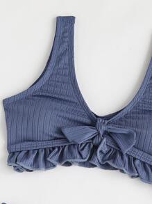 Tween Girl Frill Hem Knot Front Bikini Set Summer Beach - Dusty Blue - View 3