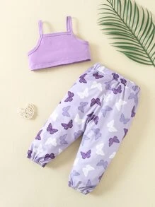 Bebé Top de tirantes con estampado de mariposa con pantalones - Morado - Ver 2