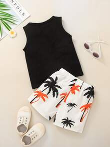 小男童椰子樹和字母圖案背心上衣和短褲
