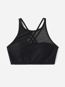 SHEIN Swim Summer Cross Back Bikini Top - Black - View 1