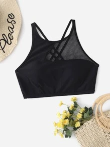SHEIN Swim Summer Cross Back Bikini Top - Black - View 4