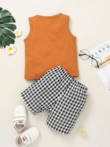 SHEIN Toddler Boys Tank Top & Gingham Print Shorts - Multicolor - View 2
