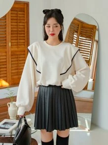 FRIFUL 撞色鑲邊落肩運動衫 - 白色 - 查看 1