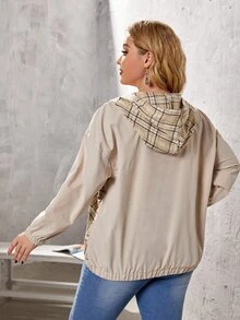 Mulvari 大碼格紋落肩袖抽繩拉鍊連帽夾克 - 彩色 - 查看 2