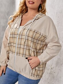 Mulvari 大碼格紋落肩袖抽繩拉鍊連帽夾克 - 彩色 - 查看 5