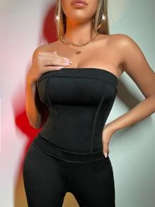 Áo liền quần nữ Dây kéo màu trơn Gợi cảm - màu đen - Xem 3