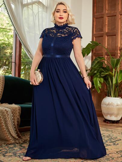 Miusol Flutter Sleeve Lace Bodice Mesh Prom Dress