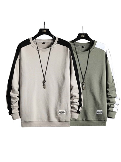 Manfinity Men 2pcs Contrast Side Seam Patch Detail Drop Shoulder Sweatshirt