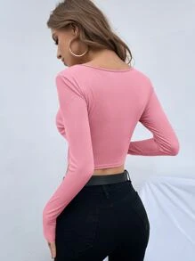 SHEIN Privé Contrast Mesh Crop Skinny Tee - Pink - View 2