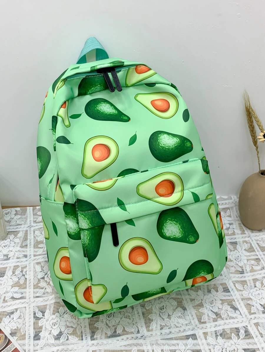 Niñas Mochila clásica con dibujos animados con patrón de aguacate - Verde - Ver 1