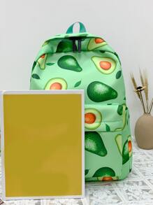 Niñas Mochila clásica con dibujos animados con patrón de aguacate - Verde - Ver 3