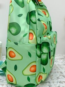 Niñas Mochila clásica con dibujos animados con patrón de aguacate - Verde - Ver 4