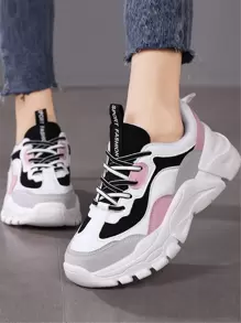 Colorblock Letter Graphic Lace-up Front Chunky Sneakers - Multicolor - View 1