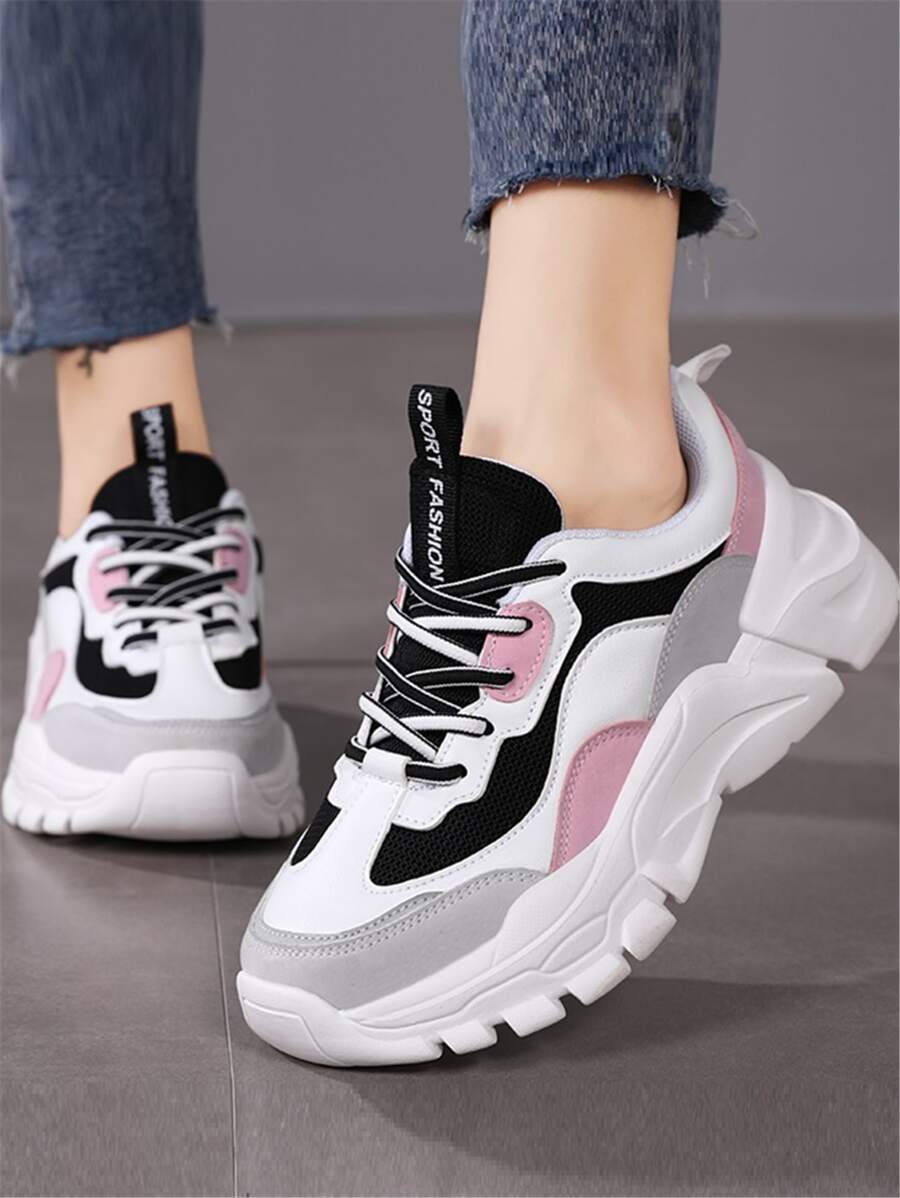 Colorblock Letter Graphic Lace-up Front Chunky Sneakers - Multicolor - View 1