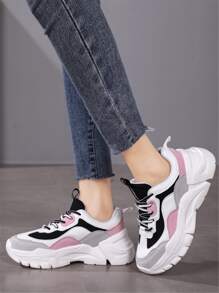 Colorblock Letter Graphic Lace-up Front Chunky Sneakers - Multicolor - View 2