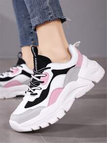 Colorblock Letter Graphic Lace-up Front Chunky Sneakers - Multicolor - View 3