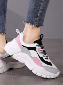 Colorblock Letter Graphic Lace-up Front Chunky Sneakers - Multicolor - View 4
