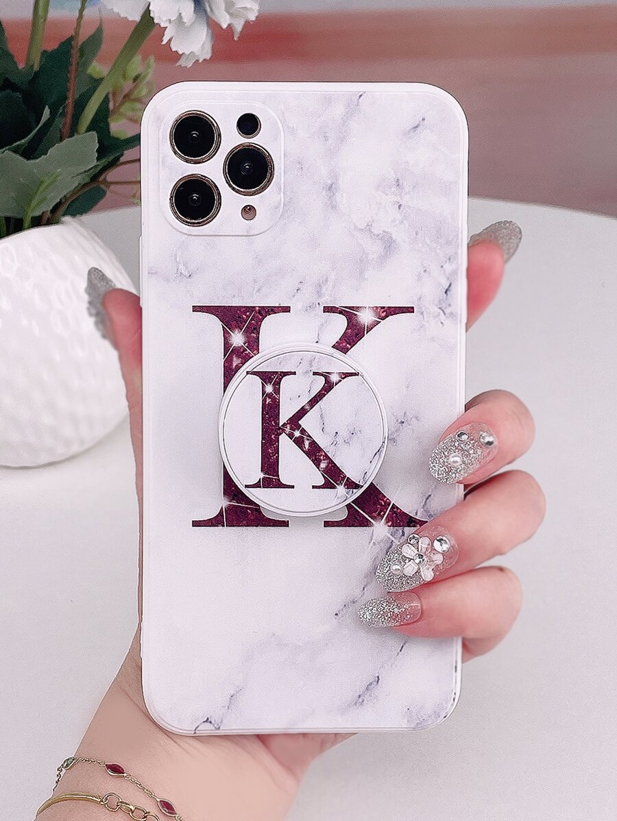 Letter Graphic Phone Case With Stand-Out Phone Grip