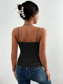 SHEIN BAE Solid Contrast Lace Cami Top - Black - View 2