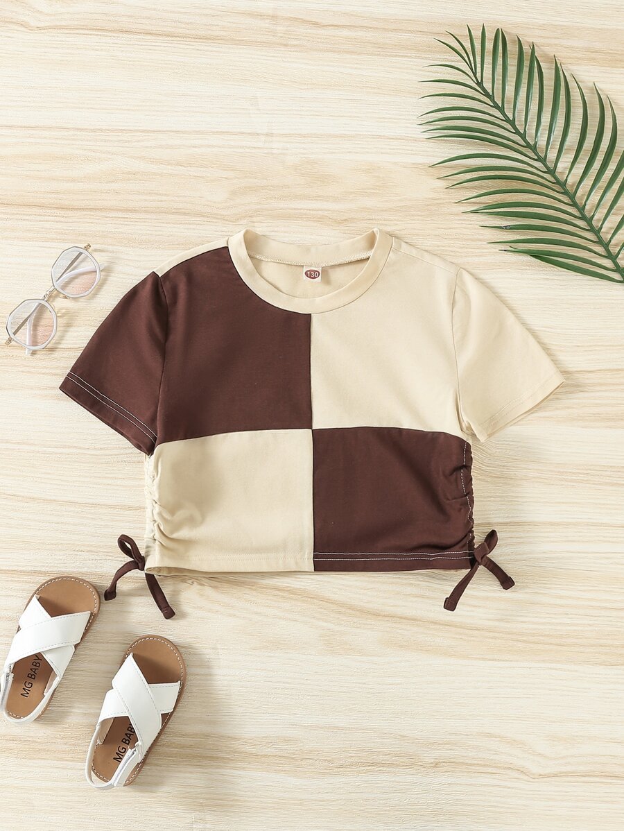 Tops con gái Thắt nút Xù Khối Màu Giải trí - Nhiều màu - Xem 1