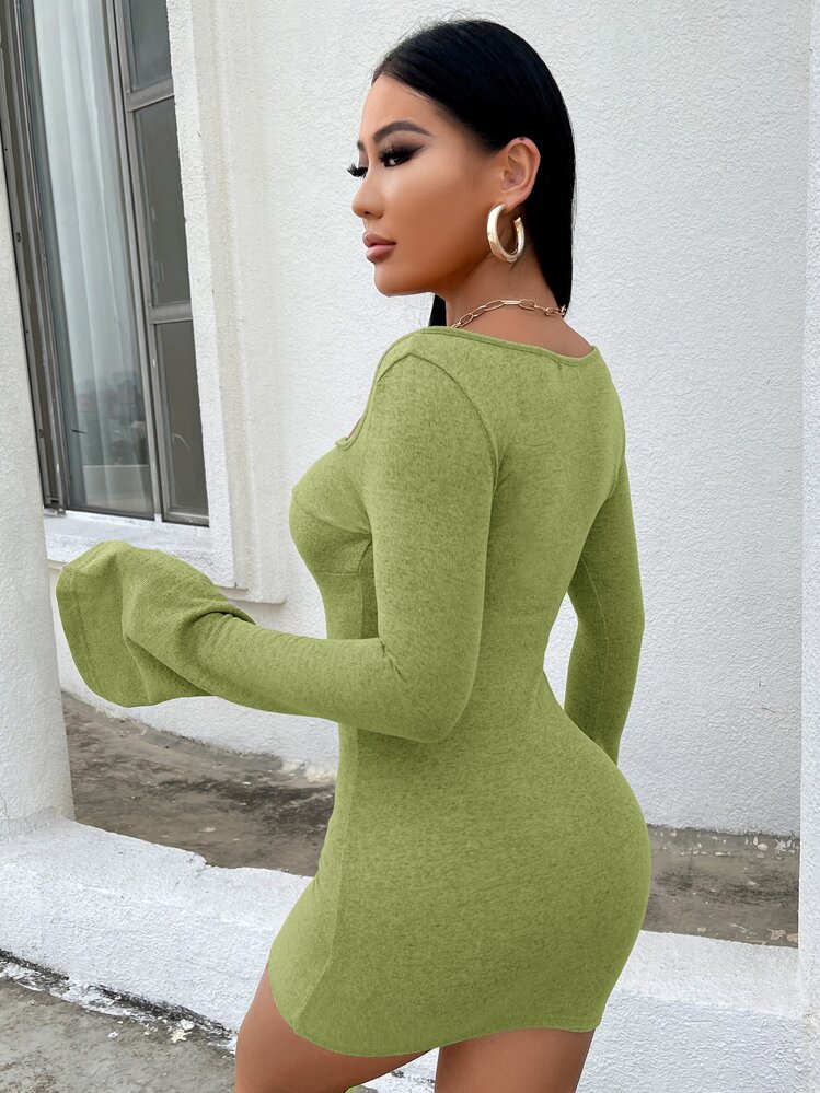 twist front flounce sleeve bodycon dress SHEIN SXY Twist Front Flounce Sleeve Bodycon Dress