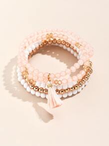 Bohemian Style 5pcs/Set Beaded Tassel Charm Bracelet Set For Women - Multicolor - View 2