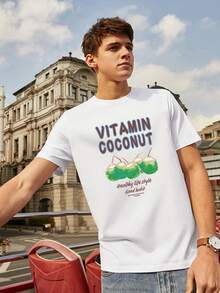 Hombres Camiseta con estampado de slogan de cuello redondo - Blanco - Ver 3