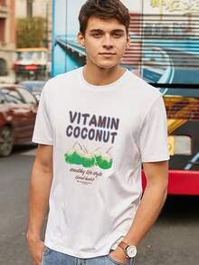 Hombres Camiseta con estampado de slogan de cuello redondo - Blanco - Ver 4