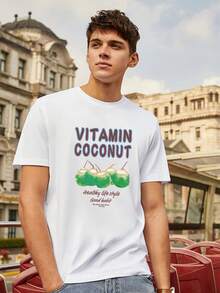 Hombres Camiseta con estampado de slogan de cuello redondo - Blanco - Ver 5