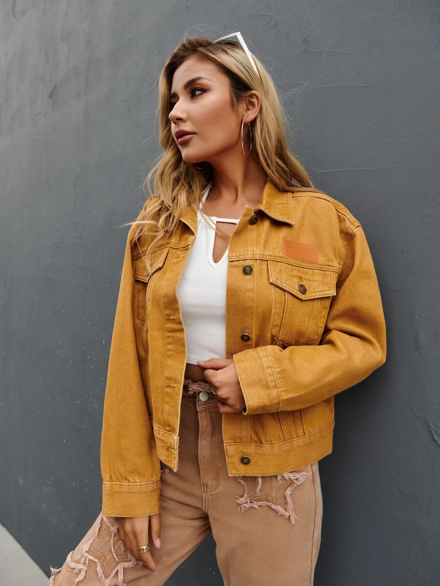 Chaqueta vaquera con parche y botones - Mostaza Amarilla - Ver 1