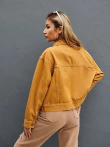 Chaqueta vaquera con parche y botones - Mostaza Amarilla - Ver 2
