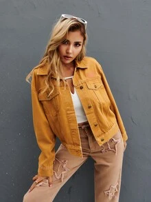 Chaqueta vaquera con parche y botones - Mostaza Amarilla - Ver 3