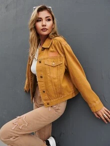 Chaqueta vaquera con parche y botones - Mostaza Amarilla - Ver 4