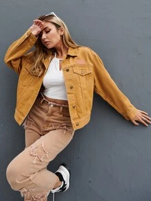 Chaqueta vaquera con parche y botones - Mostaza Amarilla - Ver 5