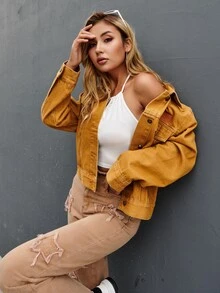 Chaqueta vaquera con parche y botones - Mostaza Amarilla - Ver 6