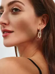 2 chiếc bông tai khóa đôi bằng đồng dát đá Cubic Zirconia Thích hợp cho phụ nữ hàng ngày, tiệc tùng, hẹn hò - Vàng - Xem 1