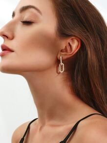 2 chiếc bông tai khóa đôi bằng đồng dát đá Cubic Zirconia Thích hợp cho phụ nữ hàng ngày, tiệc tùng, hẹn hò - Vàng - Xem 3