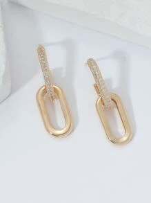 2 chiếc bông tai khóa đôi bằng đồng dát đá Cubic Zirconia Thích hợp cho phụ nữ hàng ngày, tiệc tùng, hẹn hò - Vàng - Xem 4