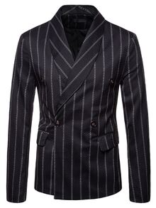Manfinity Men Striped Print Shawl Collar Blazer - Black - View 3