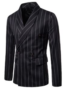 Manfinity Men Striped Print Shawl Collar Blazer - Black - View 1