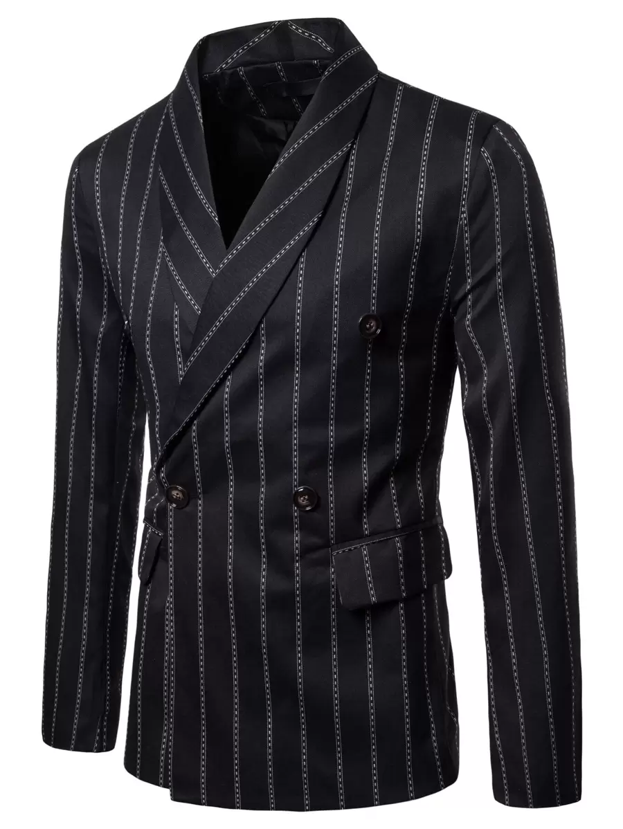 Manfinity Men Striped Print Shawl Collar Blazer - Black - View 1