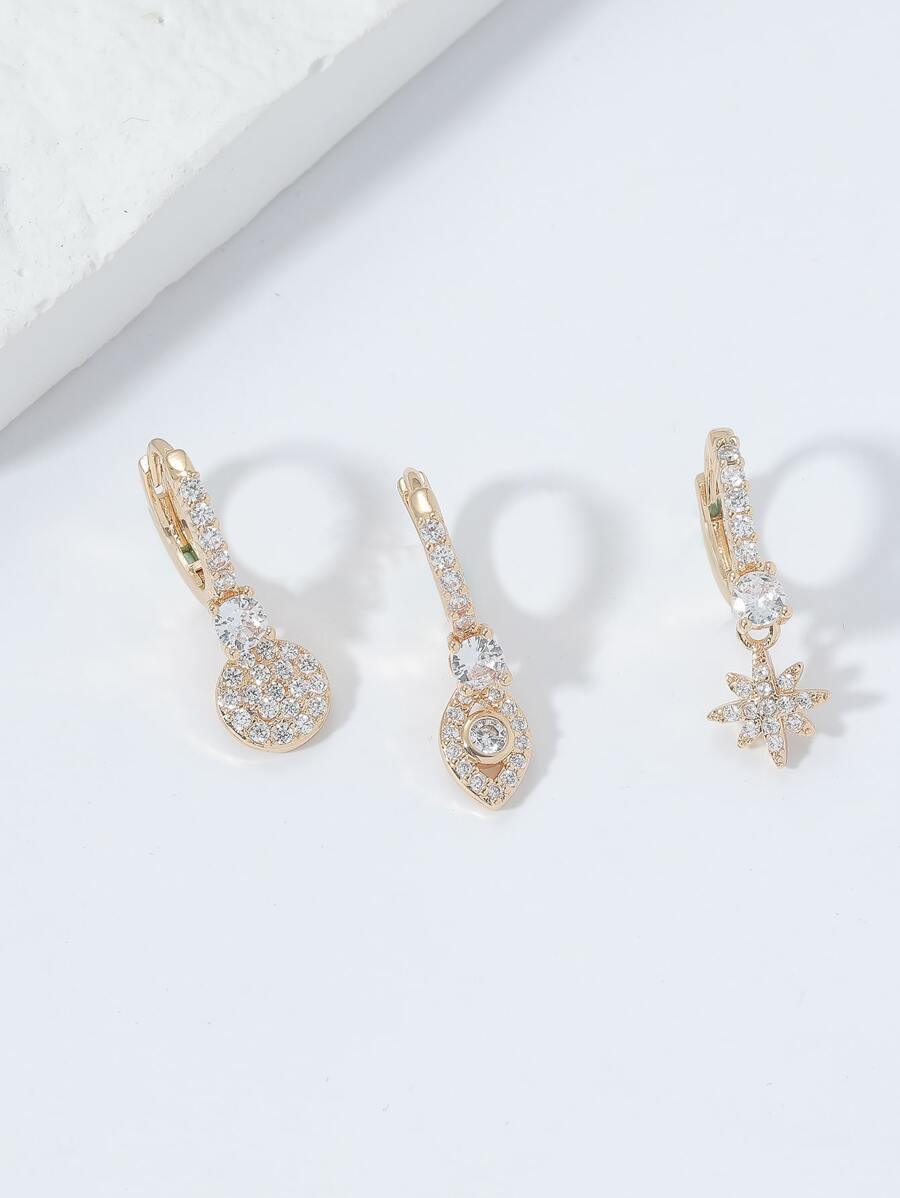3pcs Cubic Zirconia Decor Earrings - Yellow Gold - View 1