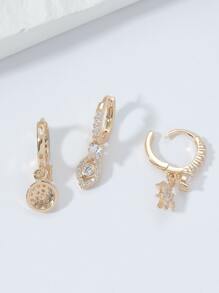 3pcs Cubic Zirconia Decor Earrings - Yellow Gold - View 3
