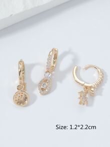 3pcs Cubic Zirconia Decor Earrings - Yellow Gold - View 4